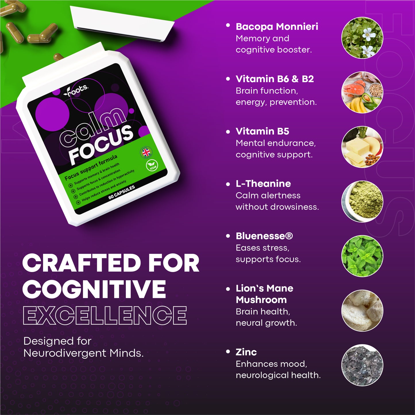 Calm Focus ADHD Supplement - 1 Month Supply